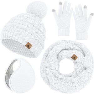 Women Wight Knit Beanie Hat, Gloves, Scarf & Ear Warmer Set - Winter